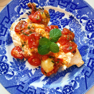 quick chicken with tomatoes and burrata